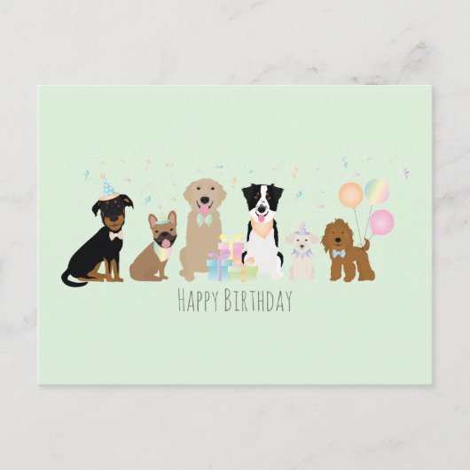 Carte Postale Chiens de fête d'anniversaire en vert (Devant)