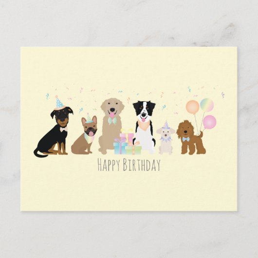 Carte Postale Chiens de fête d'anniversaire jaune (Devant)