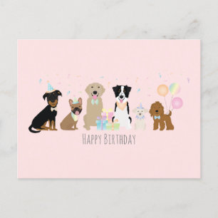 Carte Postale Chiens de fête d'anniversaire rose