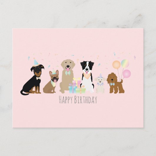 Carte Postale Chiens de fête d'anniversaire Rose (Devant)