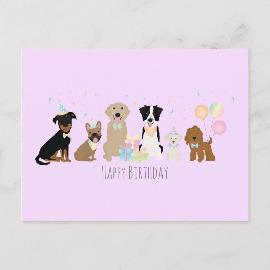 Carte Postale Chiens de fête d'anniversaire Violet (Devant)