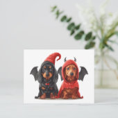 Carte Postale Chiens de Halloween Dachshund Devil Bat (Debout devant)
