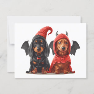 Carte Postale Chiens de Halloween Dachshund Devil Bat