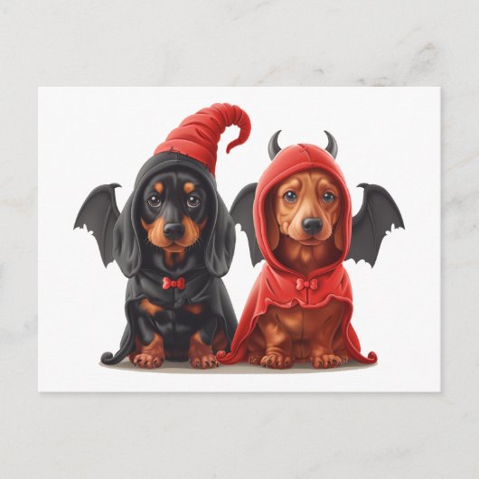 Carte Postale Chiens de Halloween Dachshund Devil Bat (Devant)