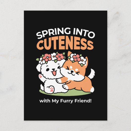 Carte Postale Chiens de jeu avec Flower Crowns - Fun Spring Them (Devant)