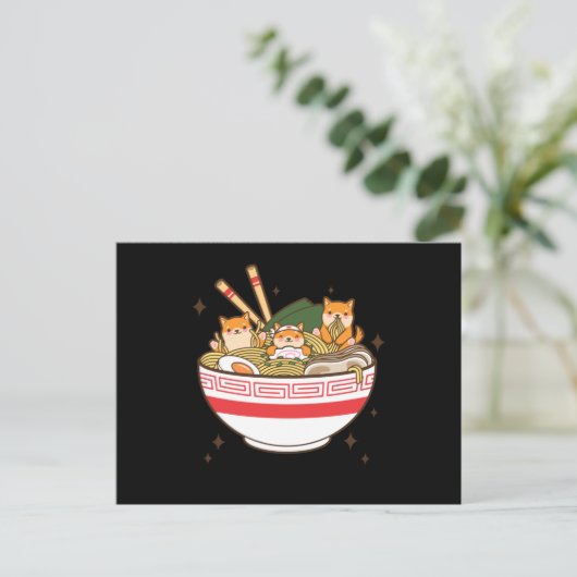 Carte Postale Chiens de Kawaii mangeant Ramen (Debout devant)