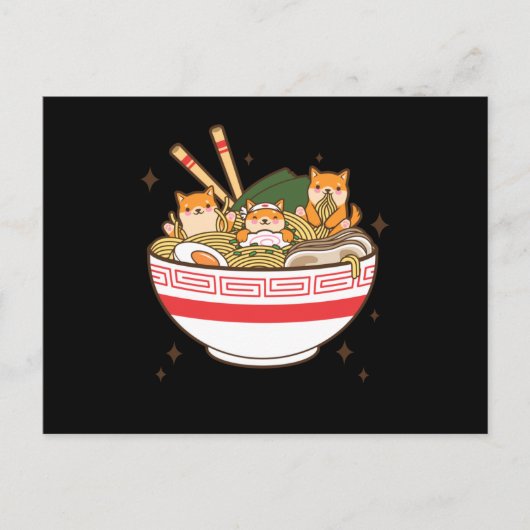 Carte Postale Chiens de Kawaii mangeant Ramen (Devant)