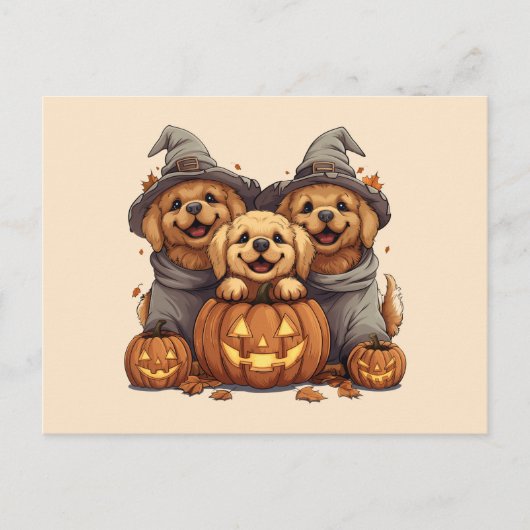 Carte Postale Chiens de l'Halloween Golden Retriever Jack-o'-lan (Devant)