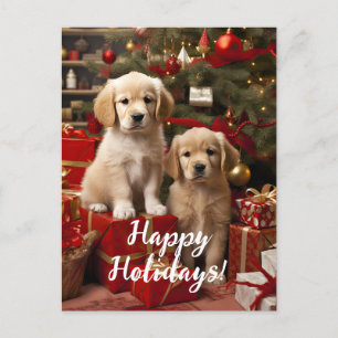 Carte Postale Chiens de marionnettes adorables Joyeuses fêtes No