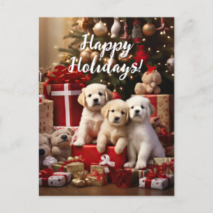Carte Postale Chiens de marionnettes adorables Joyeuses fêtes No