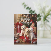 Carte Postale Chiens de marionnettes adorables Joyeuses fêtes No (Debout devant)