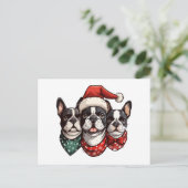 Carte Postale Chiens de Noël Boston Terrier (Debout devant)