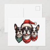 Carte Postale Chiens de Noël Boston Terrier (Devant / Derrière)