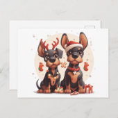 Carte Postale Chiens de Noël Dobermann (Devant / Derrière)