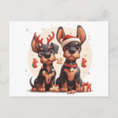 Carte Postale Chiens de Noël Dobermann (Devant)