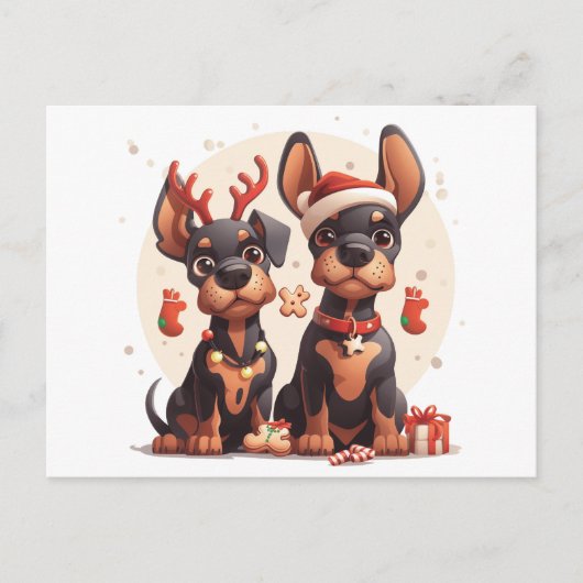Carte Postale Chiens de Noël Dobermann (Devant)