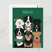 Carte Postale Chiens de Noël mignons Merci (Devant / Derrière)