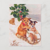 Carte Postale Chiens de Noël vintage festif Vacances (Devant)