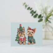 Carte Postale Chiens de Noël Yorkie (Debout devant)