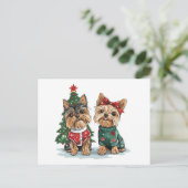 Carte Postale Chiens de Noël Yorkie (Debout devant)