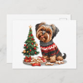 Carte Postale Chiens de Noël Yorkshire Terrier (Devant / Derrière)