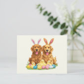 Carte Postale Chiens de Pâques Golden Retriever Chiens Bunny Ore (Debout devant)