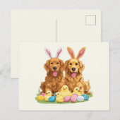 Carte Postale Chiens de Pâques Golden Retriever Chiens Bunny Ore (Devant / Derrière)