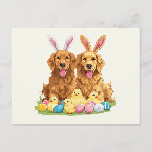 Carte Postale Chiens de Pâques Golden Retriever Chiens Bunny Ore (Devant)