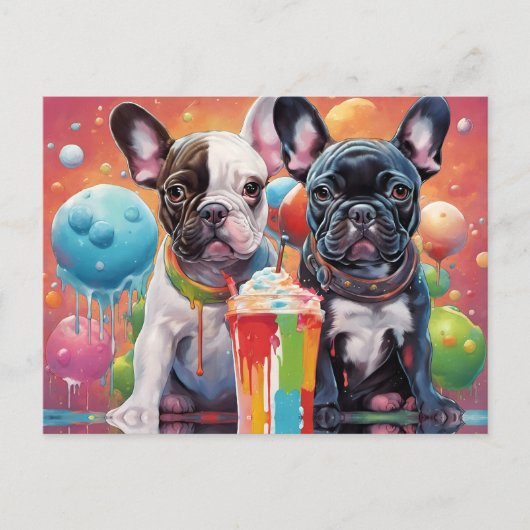 Carte Postale Chiens de taureau français, Milkshake (Devant)