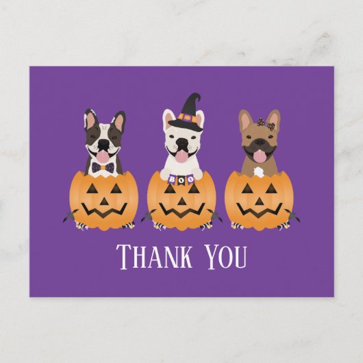 Carte Postale Chiens de taureaux français Halloween Merci (Devant)