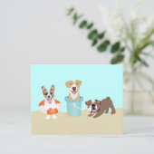 Carte Postale Chiens d'été de plage Bleu Orange (Debout devant)