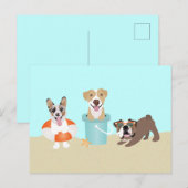 Carte Postale Chiens d'été de plage Bleu Orange (Devant / Derrière)
