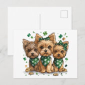 Carte Postale Chiens du Yorkshire Terrier de la Saint-Patrick (Devant / Derrière)