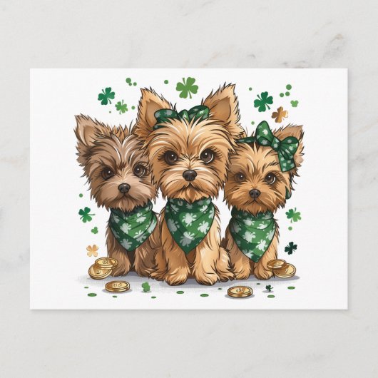 Carte Postale Chiens du Yorkshire Terrier de la Saint-Patrick (Devant)