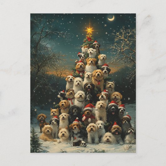 Carte Postale Chiens empilés Arbre de Noël (Devant)
