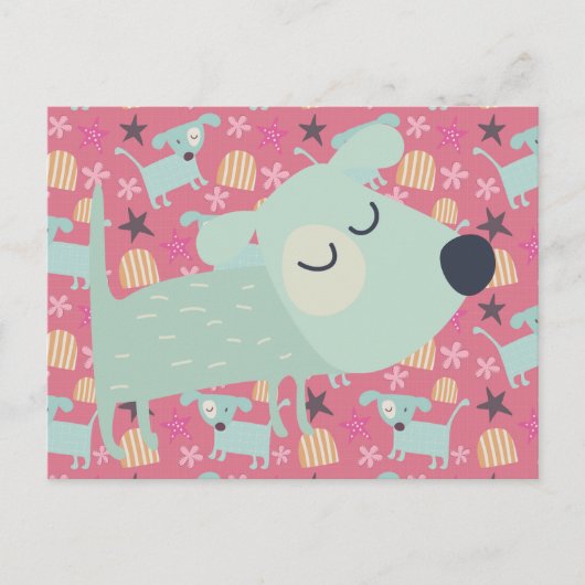 Carte Postale Chiens, étoiles et fleurs (Devant)