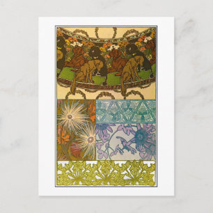 Carte Postale Chiens & Fleurs de style Art Nouveau, Mucha