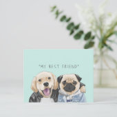 Carte Postale Chiens Golden Retriever & Pug Meilleurs Amis (Debout devant)