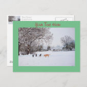 Carte Postale chiens jouant dans la scène de neige paysage d'hiv (Devant / Derrière)