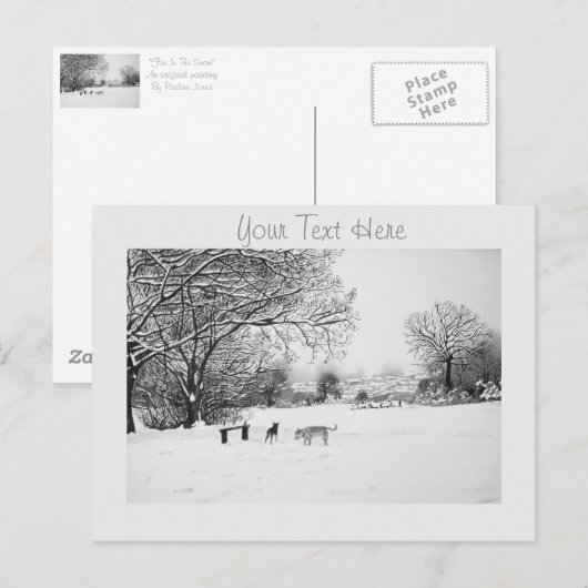 Carte Postale chiens jouer hiver neige paysage paysage (Devant / Derrière)