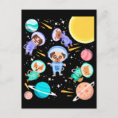 Carte Postale Chiens mignons dans l'espace Astronautes pour anim (Devant)