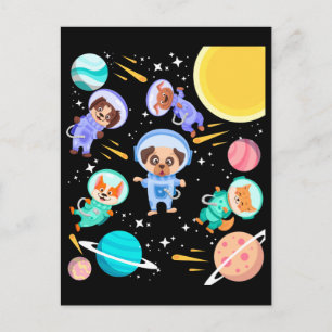 Carte Postale Chiens Mignons dans l'Espace Caressent les Astrona