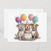 Carte Postale Chiens Pit Bull pour anniversaire (Devant / Derrière)