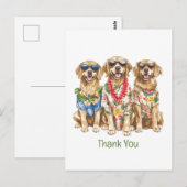 Carte Postale Chiens Retriever Dorés Hawaïens Merci (Devant / Derrière)