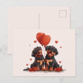 Carte Postale Chiens Rottweiler de la Saint-Valentin (Devant / Derrière)
