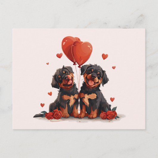 Carte Postale Chiens Rottweiler de la Saint-Valentin (Devant)