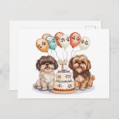 Carte Postale Chiens Shih Tzu d'anniversaire Gâteau d'anniversai (Devant / Derrière)