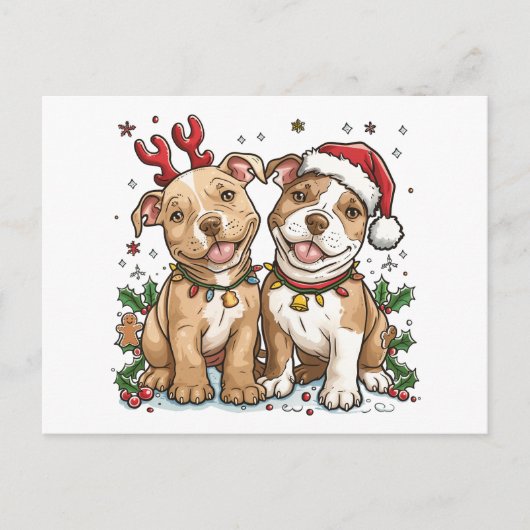 Carte Postale Chiens taureaux de Noël Pit (Devant)