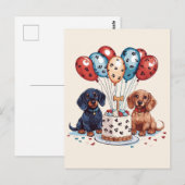 Carte Postale Chiens teckel d'anniversaire (Devant / Derrière)