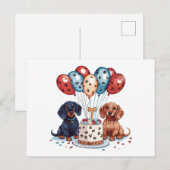 Carte Postale Chiens teckel d'anniversaire (Devant / Derrière)
